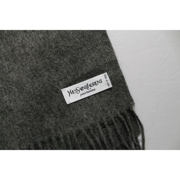 Yves Saint Laurent Pour Homme Motif Scarf Wool Men's Grey - Picture 7 of 7